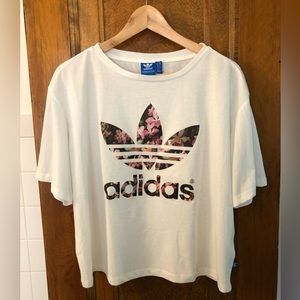 Adidas Oversized Graphic Crop Tee with Orchids, Small